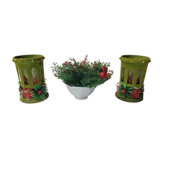 Vintage Mid-Century Christmas Candle Holders & Floral Centerpiece Lot - Picture 5 of 5